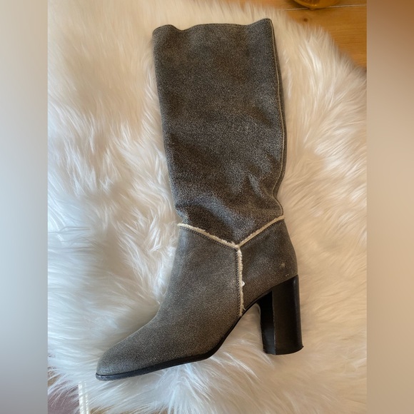 Rare Distressed Grey Sheepskin/Shearling Leather Chanel CC Boots - Size 39 - Picture 5 of 14